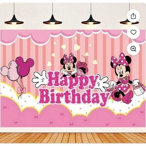 Pink Baby Minnie Mouse Backdrop# 5, 3 x5, baby birthday Pink Cartoon Mouse